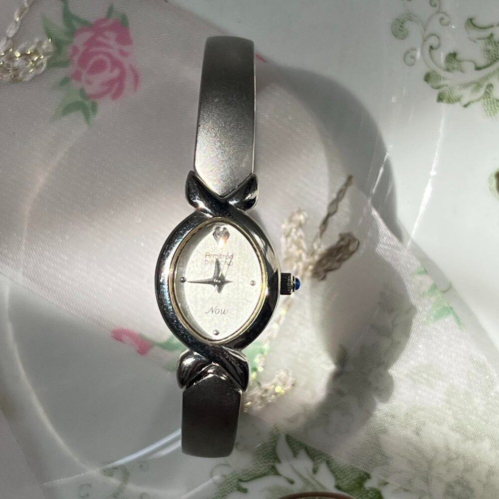 Rare And Vintage Dainty Silver Armitron Diamond Womens Watch